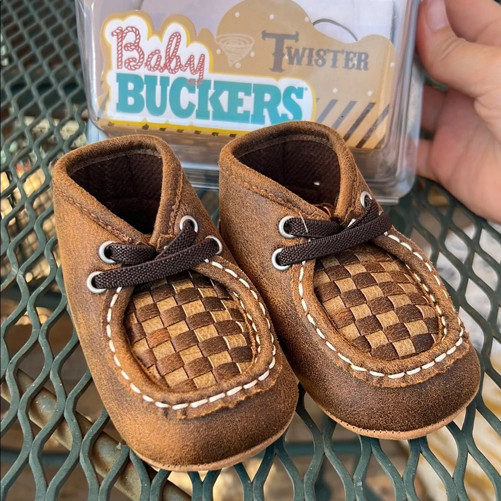 Twister Baby Buckers Brown Woven Moccasin-Style Kids Shoes